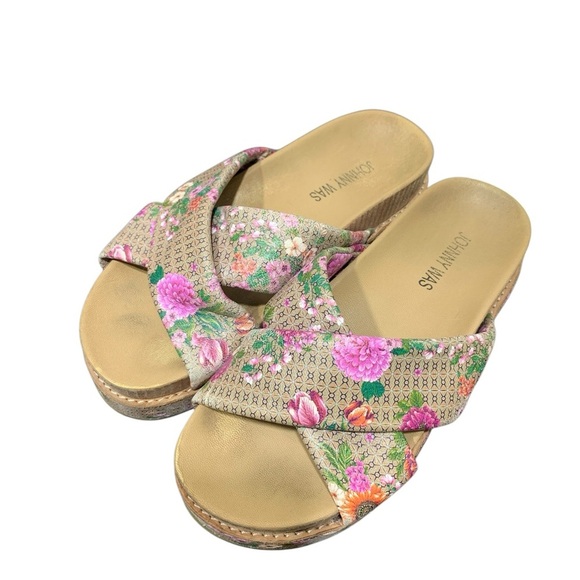 Johnny Was Tan and Purple Sandals SZ 6 - Picture 1 of 8